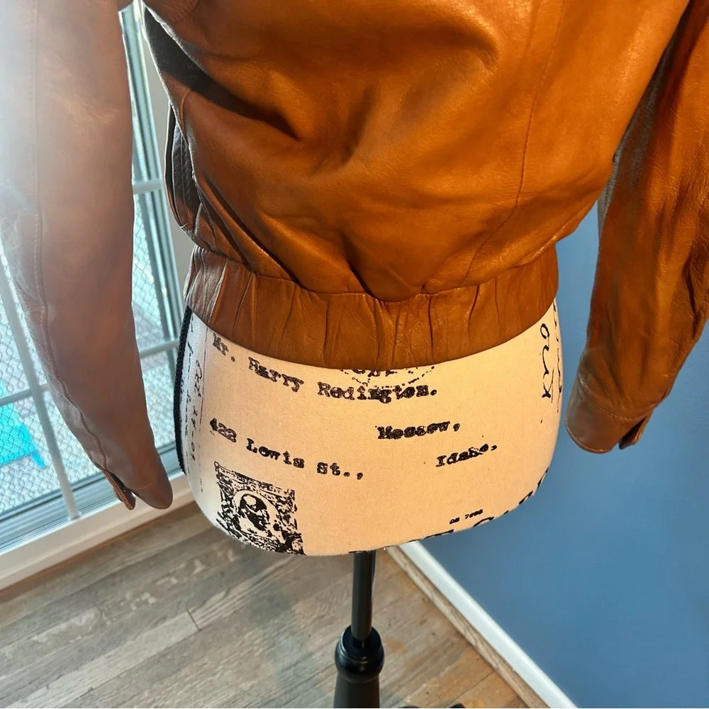 Women's Tan Leather Jacket with Hood - Picture 5 of 15
